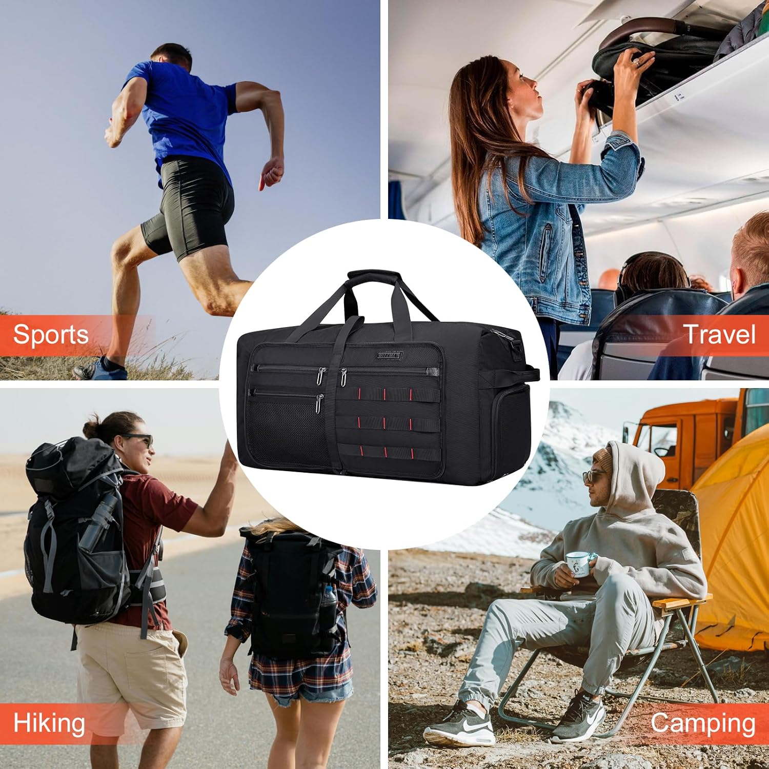 Witzman Foldable Reisetasche Leichtes Männer 65L Reisebag Weekender Sporttasche groß mit Schuhfach Frauen Fitnessstudio -Reisetasche, Schwarz, Reisetasche – Bild 8