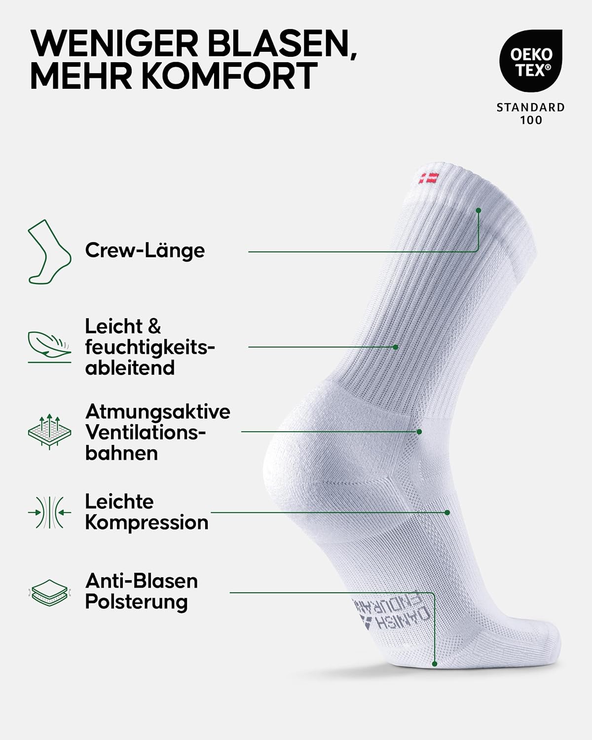 Dänische Ausdauercrew Running Socken (3/5 Paar), Wadenlänge Sportsocken, leichte Komprimierung, atmungsaktiv und gepolstert, Unisex, für Männer und Frauen – Bild 2