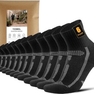YESWEL 6 Paar Herren Laufsocken, Quarter Sportsocken mit Polsterung, Atmungsaktive Running Socken für Laufen,Sport