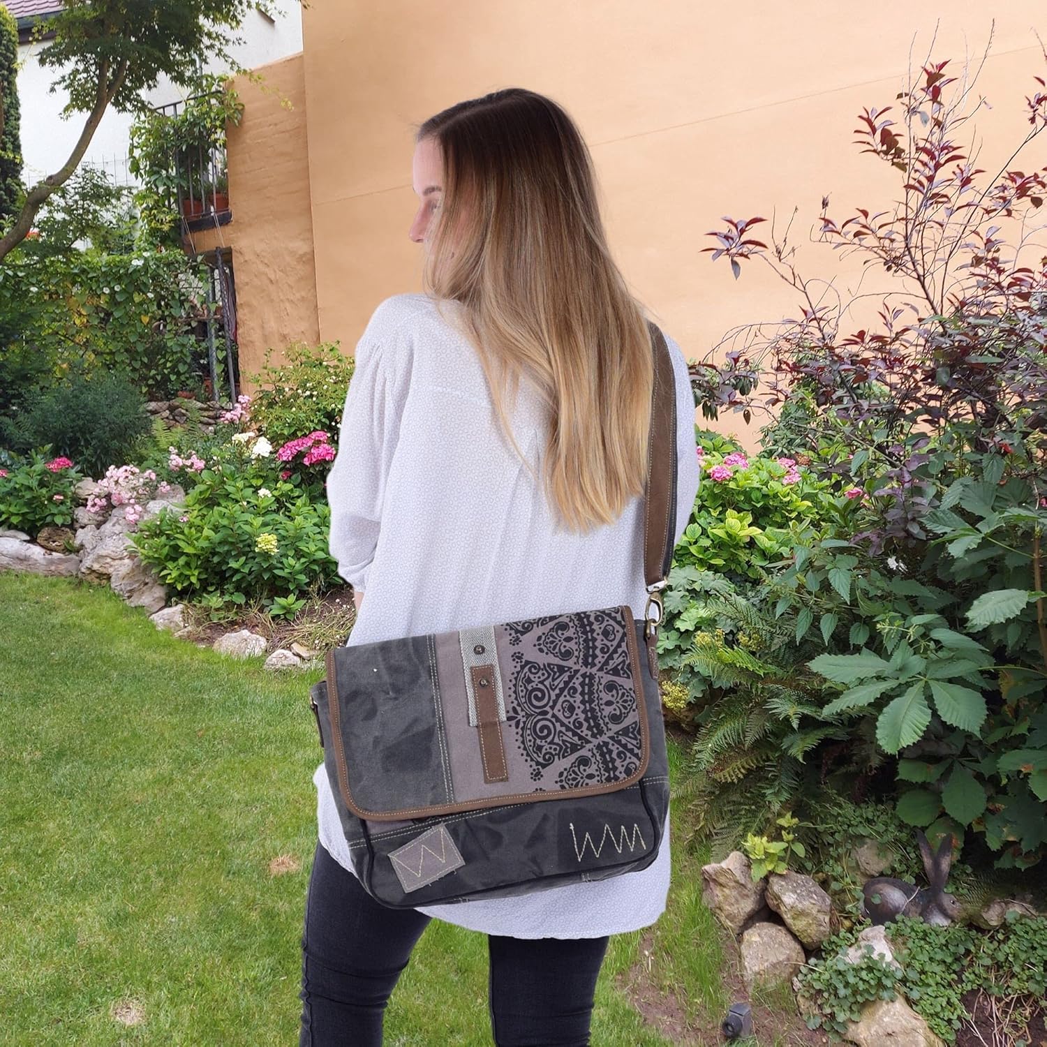 Sunsa Damen -Umhängetasche/Messenger -Tasche aus grauer Leinwand. Große Crossbody -Bag -Geschenkideen für Frauen/Mädchen, nachhaltige Produkte 52508, Gray, Retro – Bild 6