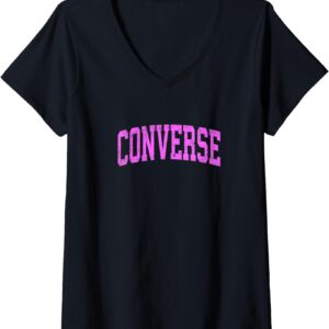 Damen Converse Texas TX Vintage Sports Sport Pink Design V-Ausschnitt T-Shirt, schwarz