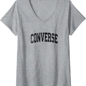 Damen Converse Texas TX Vintage Sports Sports Black V-Ausschnitt T-Shirt, Gray, s