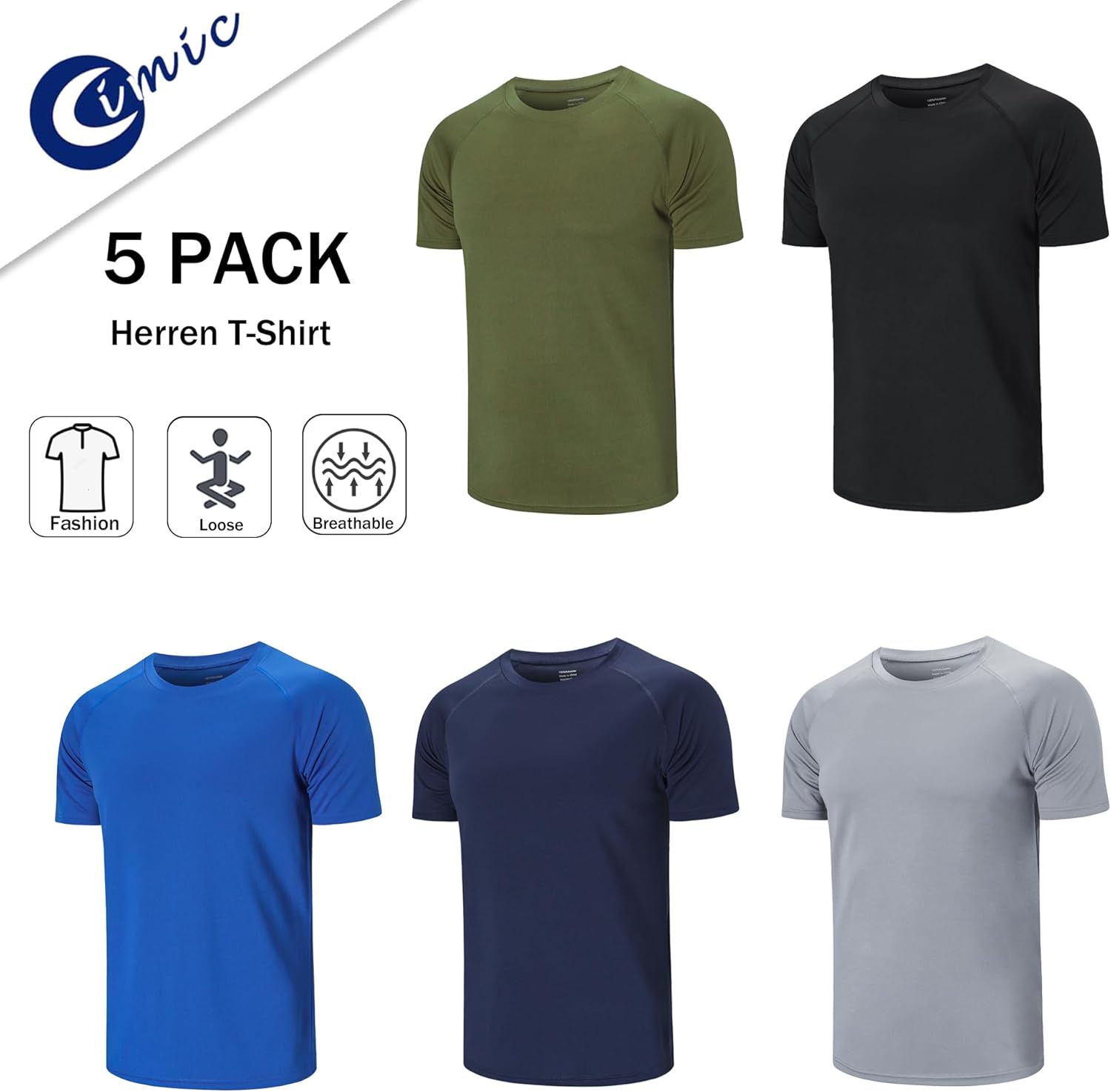 Cimic Pack von 3, 5 oder 7 Sport-T-Shirts, Herren-funktionales Hemd, schnell trocknetes, atmungsaktives Trainingshemd, Fitness-Laufhemd, kurzes Ärmel – Bild 5