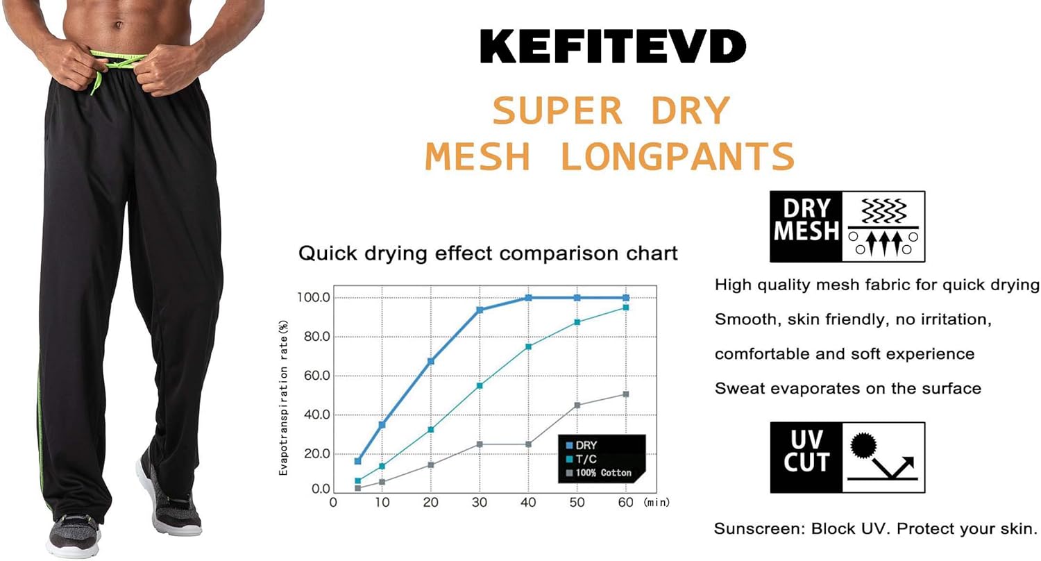 Kefitevd Herren leichter Joggingböden mit Reißverschluss in Taschen, offenen Beinmanschetten, Mesh -Stoff, lange, atmungsaktive Sporthosen, weicher Joggingboden – Bild 3