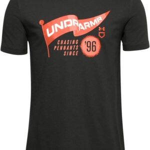 Grafik-Flaggen-T-Shirt der Under Armour Boys, Barockgrün (310)/Panikorange, Jugend X-Small