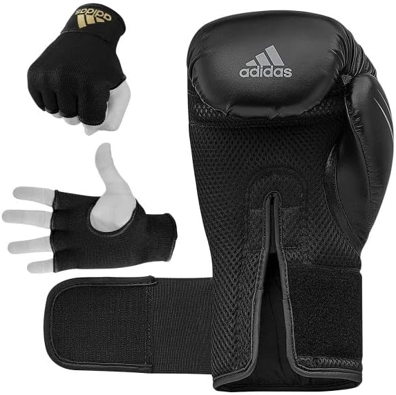 Adidas Speed Tilt 150 Boxhandschuhe und schützende innere Boxhandschuhe (400 g/m, schwarz/grau/schwarzes Gold) – Bild 2