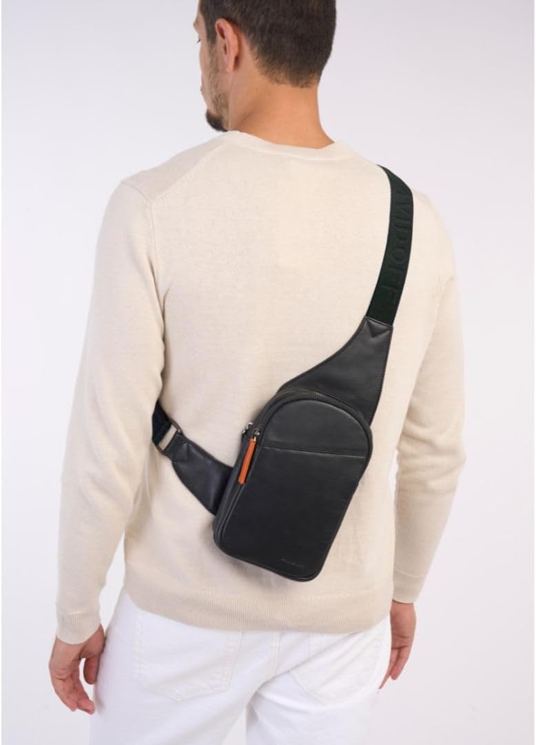 Davidoff Essentials Sling -Tasche Schwarz - Moderne Männer -Leder -Umhängetasche - hochwertiger Schulter -Rucksack mit Reißverschluss, Schwarz, Elegant, modern – Bild 4