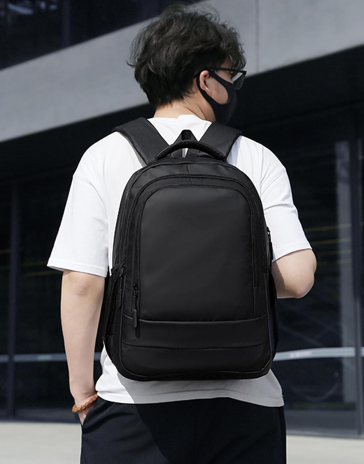 Wasserdichtes Rucksack, Rucksack mit großer Kapazität, Computerbeutel mit mehreren Fächern, Schul -Rucksack, lässige Daypack für Arbeit, Schule, Reisen, Schwarz – Bild 2