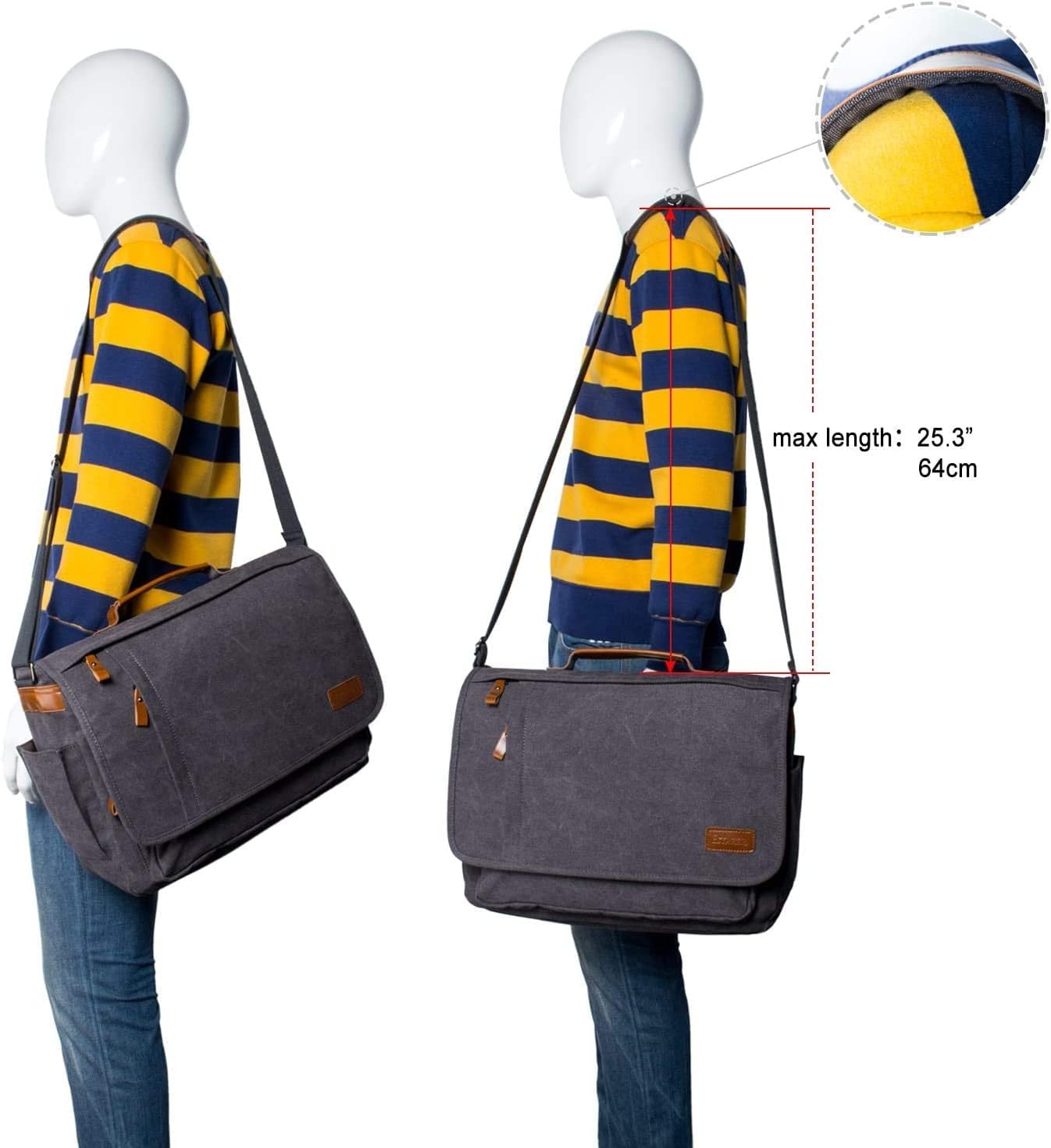 Estarer Carry Bag/Laptop -Tasche 14/15,6–17/17,3 Zoll für Arbeit, Universität, einfache Leinwand, Grau, Grau – Bild 5