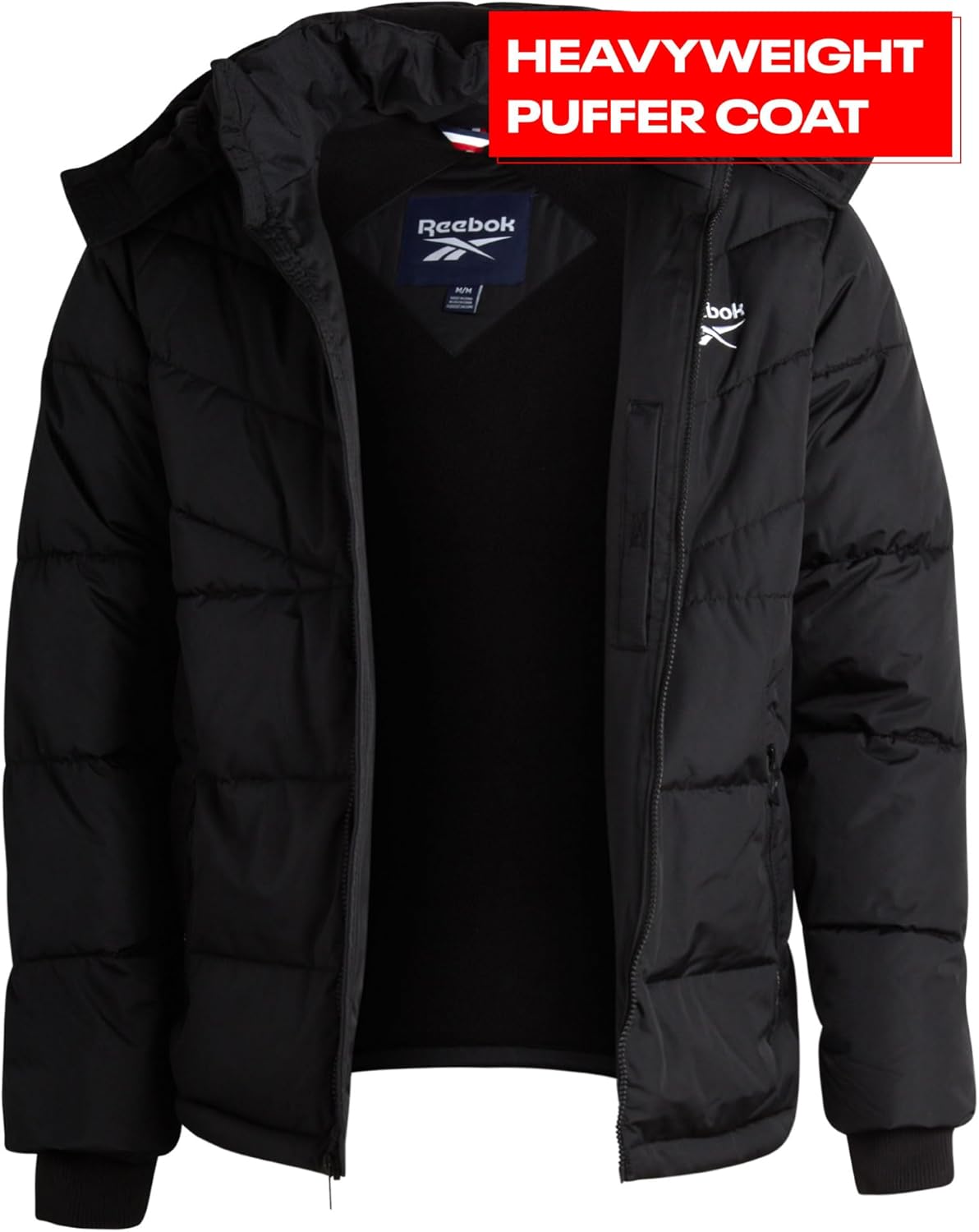 Reebok Herren Winterjacke - schwerer gesteppter Puffer Parka -Mantel - Wetterfeste Jacke für Männer (L -XXL), Schwarz, groß, schwarz – Bild 2