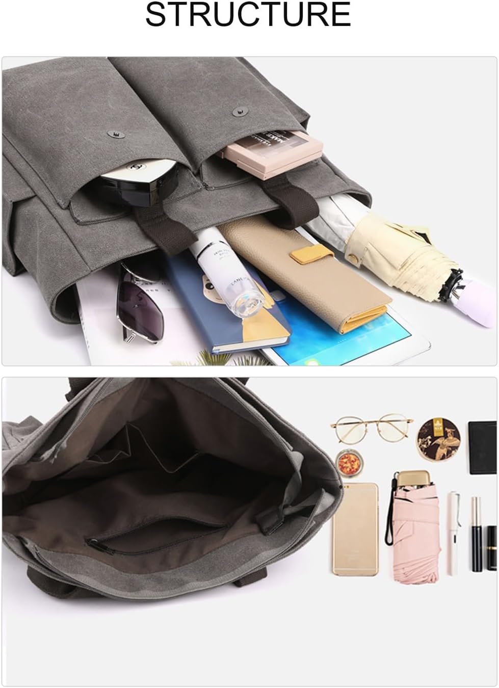 Frauenhandtasche, große Leinwand -Umhängetasche, Handtasche, Einkaufstasche, Käufer mit vielen Fächern, alltägliche Arbeit – Bild 7