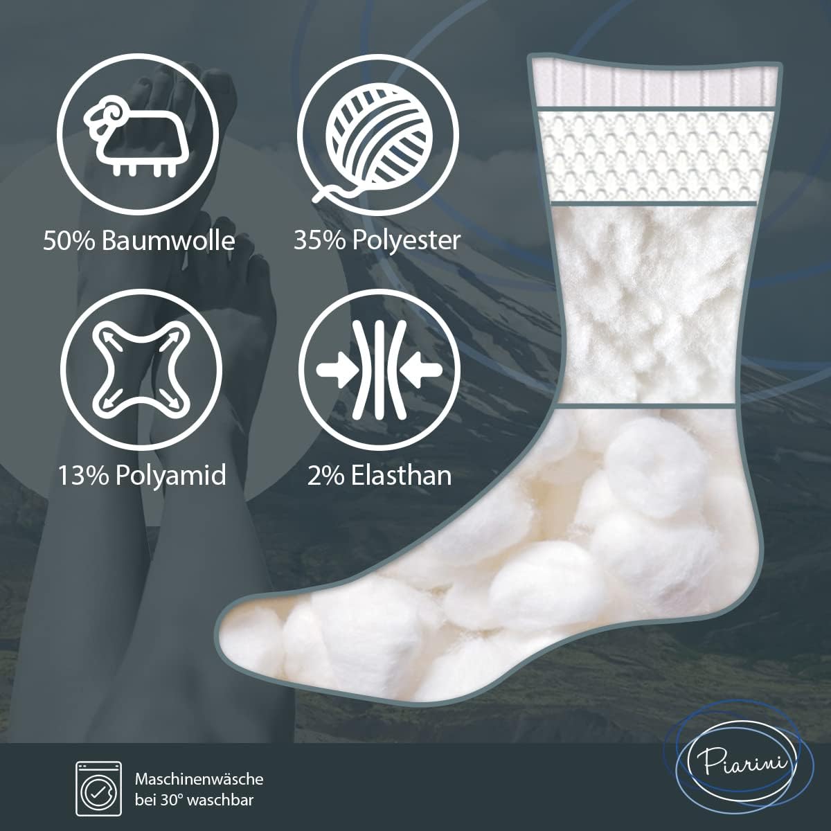 Piarini 2 Paare Coolmax -Outdoor -Socken, funktionelle Socken, kurz, schwarz, anthrazit, blaues Benzin; Größe 35-38, 39-42, 43-46, 47-50. – Bild 7