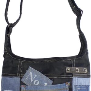 Sunsa Damen -Umhängetasche aus recycelten Jeans -Leinwand und Leder -Hobo -Jeans -Tasche nachhaltiger Umhängetaschen Vintage Crossbody Damen -Taschen für sie/ihn, blau, Retro