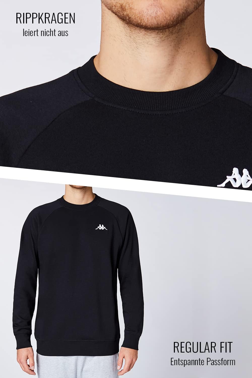 Kappa Vauke Sweatshirt I Unisex Baumwollpullover I Grund für Sport und Freizeit I -Pullover für Frauen und Männer in Blau, Grau, Schwarz und Größen S, M, L, XL, XXL und XXXL erhältlich – Bild 3