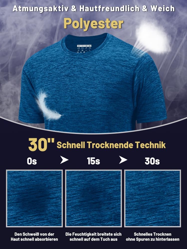 Kefitevd Männerfunktional Shirt Sports T-Shirts atmungsaktiv – Bild 3