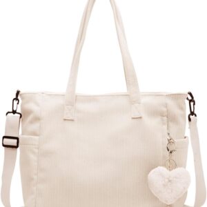 Dogmoon Damen -Kabelbeutel, Kordentasche, Stoffbeutel, große Käuferbeutel, Handtasche, Umhängetasche für Schule, Schule, Arbeit, Büro, Reisen, Einkaufen, Alltagsgebrauch, Weiß, Zeitgenosse
