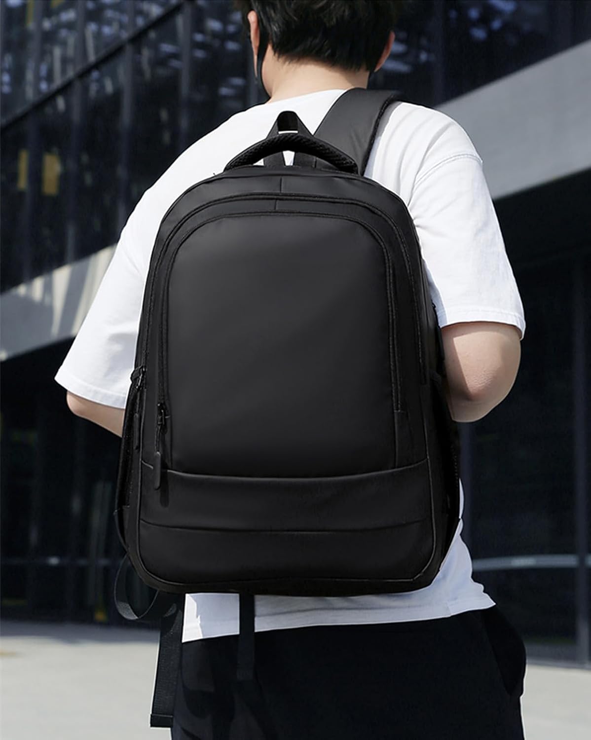 Wasserdichtes Rucksack, Rucksack mit großer Kapazität, Computerbeutel mit mehreren Fächern, Schul -Rucksack, lässige Daypack für Arbeit, Schule, Reisen, Schwarz – Bild 3
