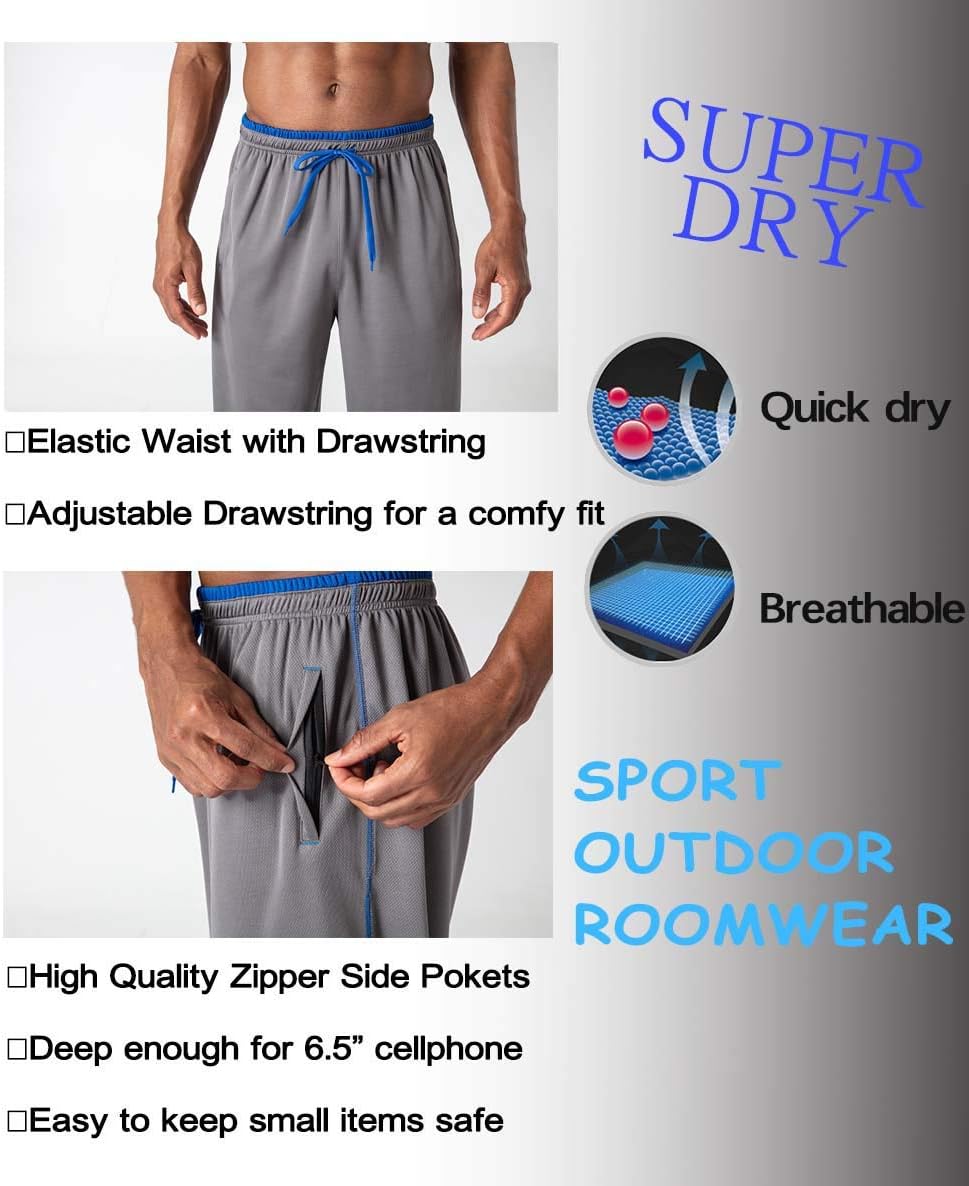 Kefitevd Herren leichter Joggingböden mit Reißverschluss in Taschen, offenen Beinmanschetten, Mesh -Stoff, lange, atmungsaktive Sporthosen, weicher Joggingboden – Bild 5