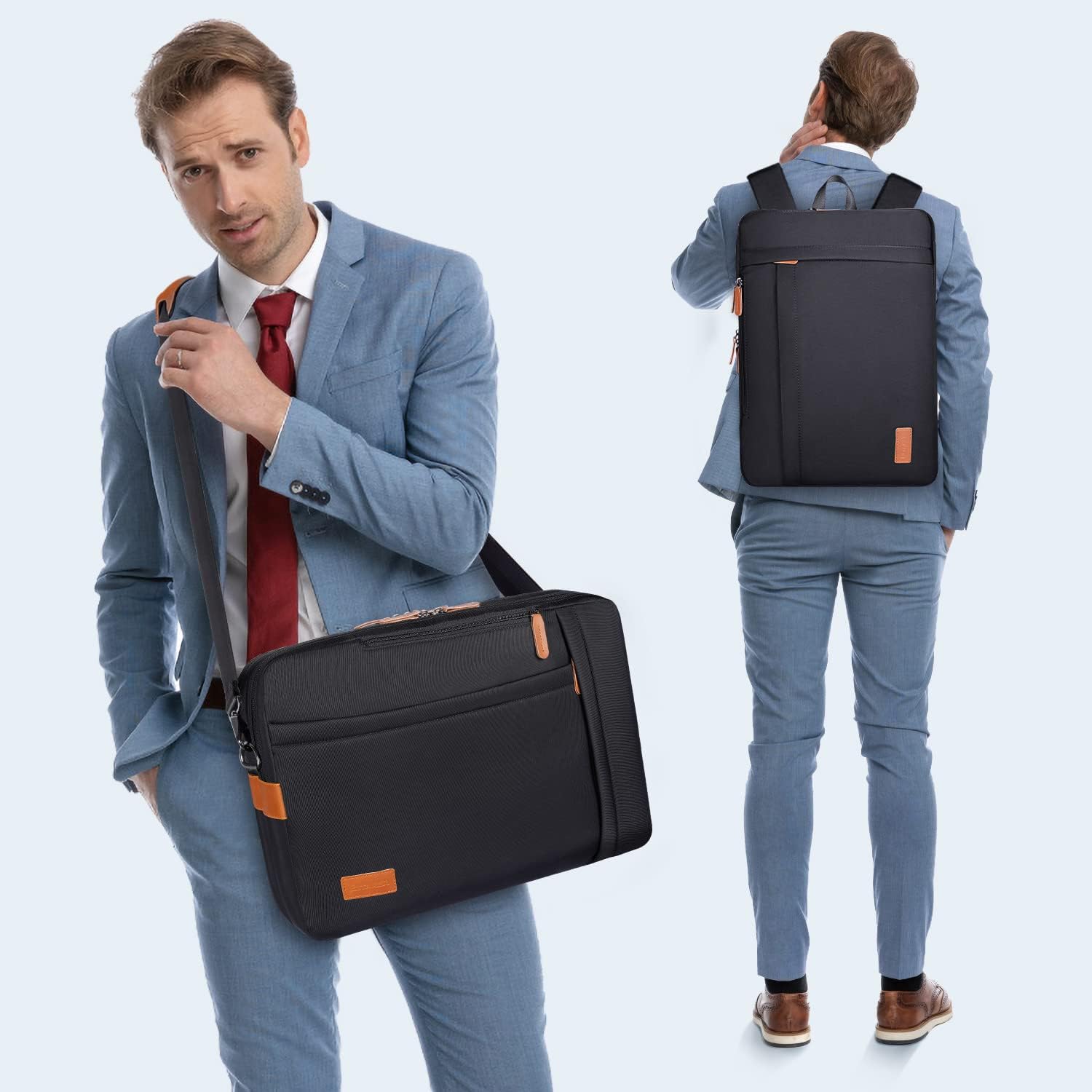 Estarer Cabrio Rucksack Laptop Bag Umhängetasche 17/17,3 Zoll Business -Tasche für Büro/Schule/Reisen Schwarz, Schwarz, Geschäft – Bild 2