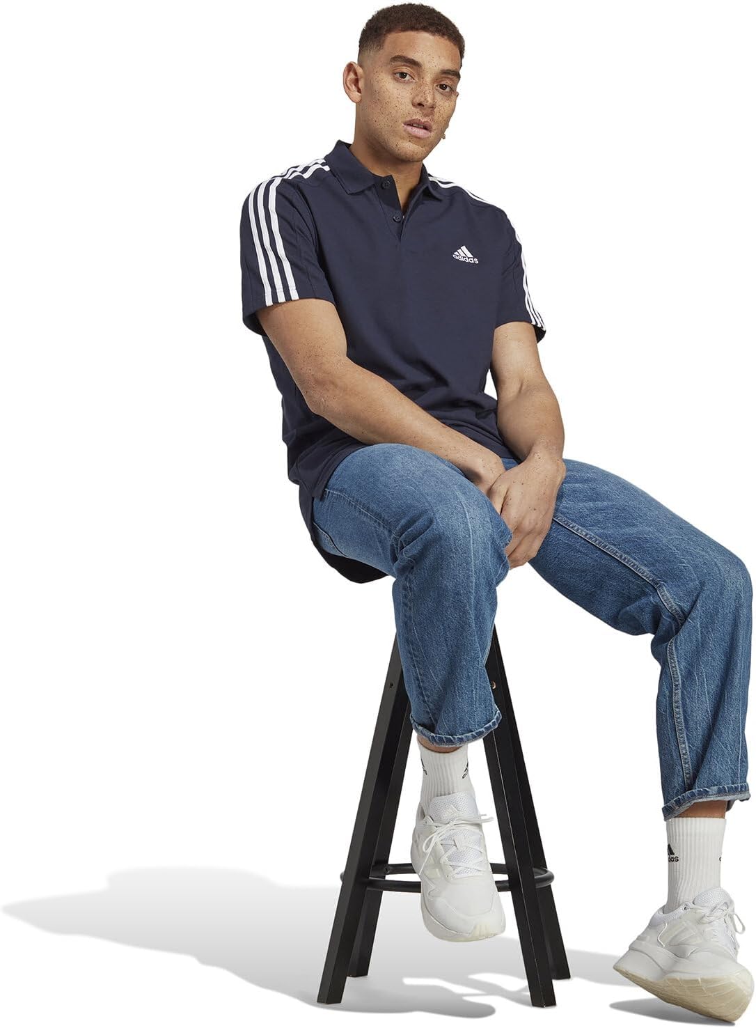 Adidas Herren Essentials Piqué besticktes kleines Logo 3-Streifen Polo-Hemd-Polo-Shirt (Kurzarm) (1er Pack) – Bild 3