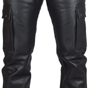 Motorrad Hosen Herren Leder Schwarze Lederhose Herren Lang Freizeithose Herren Mit Taschen Schwarz Lange-Hose Slim Fit Motorrad Biker Hosen Klassische Freizeithose Straight Leg Arbeitshosen