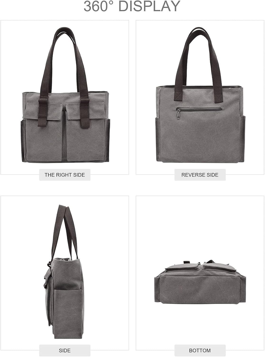 Frauenhandtasche, große Leinwand -Umhängetasche, Handtasche, Einkaufstasche, Käufer mit vielen Fächern, alltägliche Arbeit – Bild 2