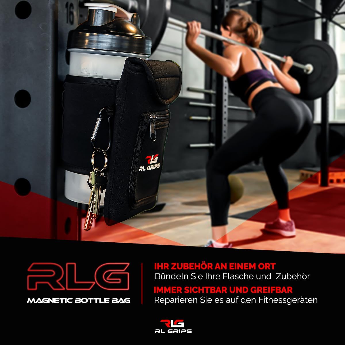 RL Grips® Magnetic Water Flaschenhülle - Beutel mit Magneten für Flaschen, Mobiltelefon, Schlüssel und Zubehör - Mobilfunkhalter im Fitnessstudio - Magnetischer Fitness -Tasche - ideal für Fitnessstudio und CrossFit – Bild 4