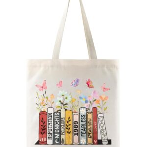 Fizdoqg bedrucktes TS -Leinwand Tasche Ästhetische Album Inspirierte Einkaufstasche Frauen personalisierte Leinwand Tasche Stofftasche gedrucktes Taschen mit Singer -Fans, Beige, Beige, beige, beige, beige, beige, Beige