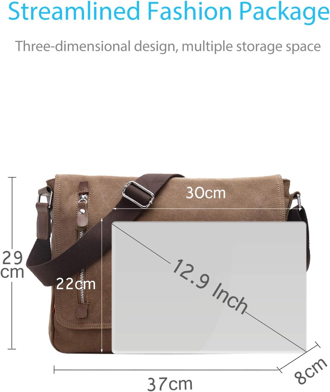 Fandare Retro Umhängetasche Leinwand Laptop -Rucksäcke für 14 -Zoll -Laptop Messenger -Tasche Frauen Frauen Crossbody Messenger Bag Travel School College Arbeit Multifunktionales Schultasche – Bild 5