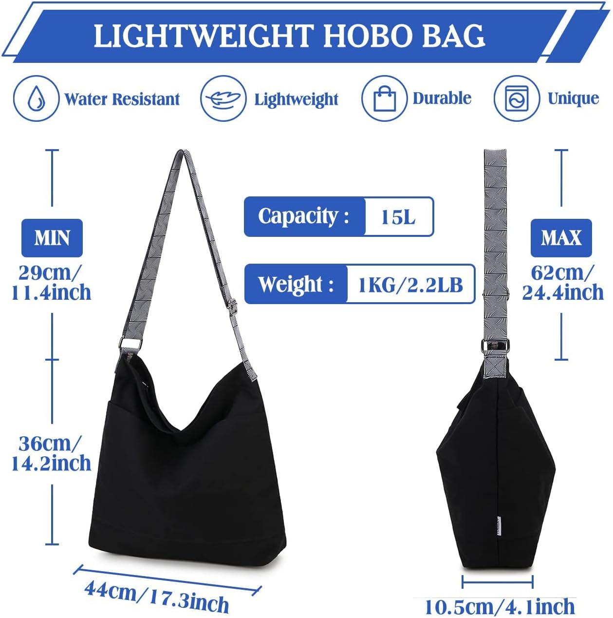 Vx vonxury crossbody Bag Frauen große Reißverschluss -Leinwand Hobo -Tasche mit verstellbarer Gurt Umhängetasche wiederverwendbare Einkaufsbeutel für Schulreisen Teen Teen Girls Girls – Bild 2