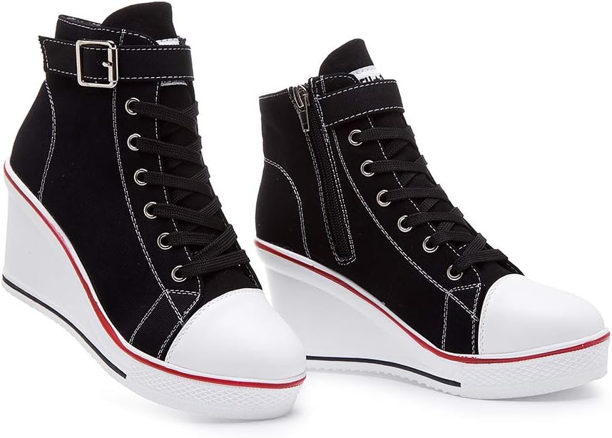 Siphy Damen Wedge Heel Schuhe Trainer Leinwand - Fersenhöhe 7 cm - Schwarz, Weiß, Rot, Blau, Dunkelblau - EU 35 - 43 - warmer Leinwandschuh – Bild 6