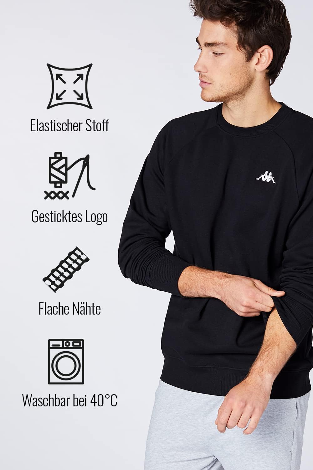 Kappa Vauke Sweatshirt I Unisex Baumwollpullover I Grund für Sport und Freizeit I -Pullover für Frauen und Männer in Blau, Grau, Schwarz und Größen S, M, L, XL, XXL und XXXL erhältlich – Bild 2