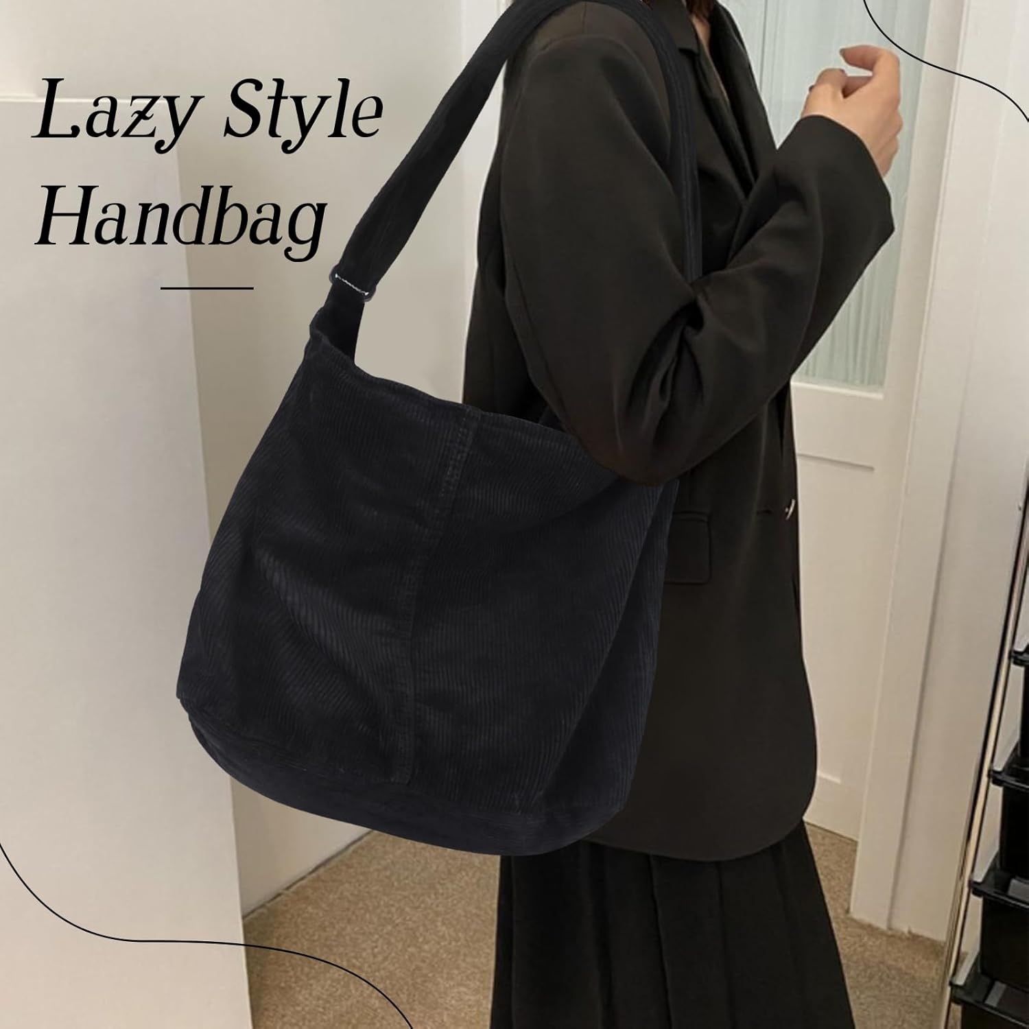 Oerphh Damen -Cord -Tasche, Umhängetasche, Cord -Tasche, Tasche mit Reißverschluss, großer Einkaufsbeutel, lässige Umhängetasche für den täglichen Gebrauch, Schule, Büro, Arbeit, – Bild 7