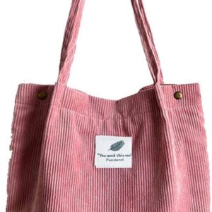 Funtlend Damen-Umhängetasche, große Cord-Tasche, Handtasche, Käufer, Tasche mit Griff für Universität, Arbeit, Schule, Mädchen (Brown), A-Pink
