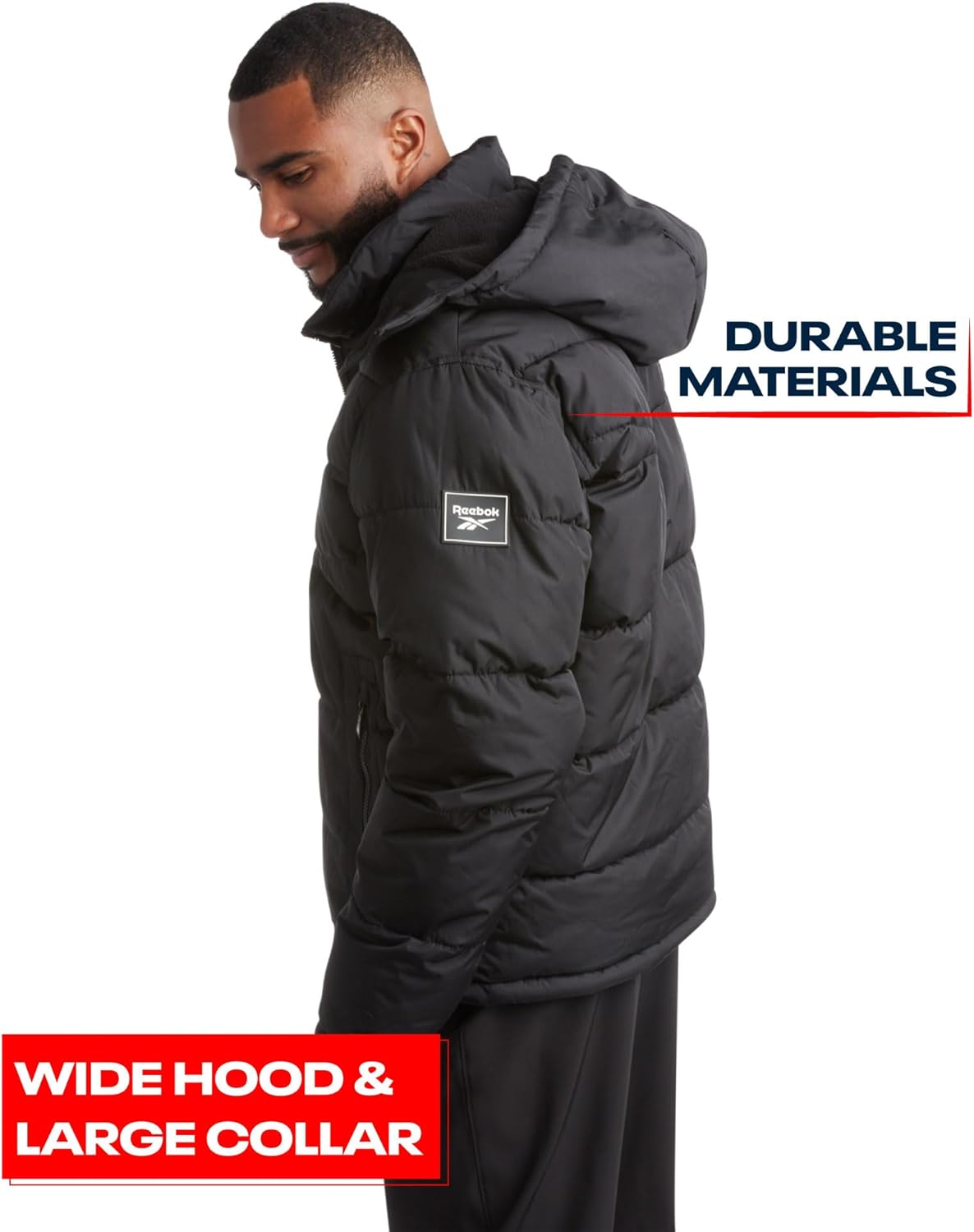 Reebok Herren Winterjacke - schwerer gesteppter Puffer Parka -Mantel - Wetterfeste Jacke für Männer (L -XXL), Schwarz, groß, schwarz – Bild 5