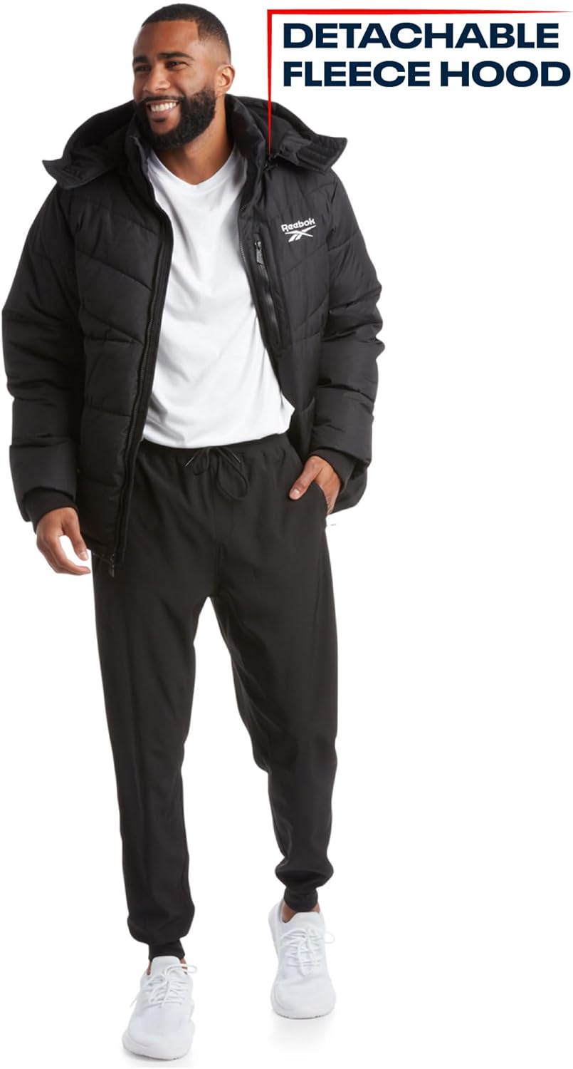 Reebok Herren Winterjacke - schwerer gesteppter Puffer Parka -Mantel - Wetterfeste Jacke für Männer (L -XXL), Schwarz, groß, schwarz – Bild 4