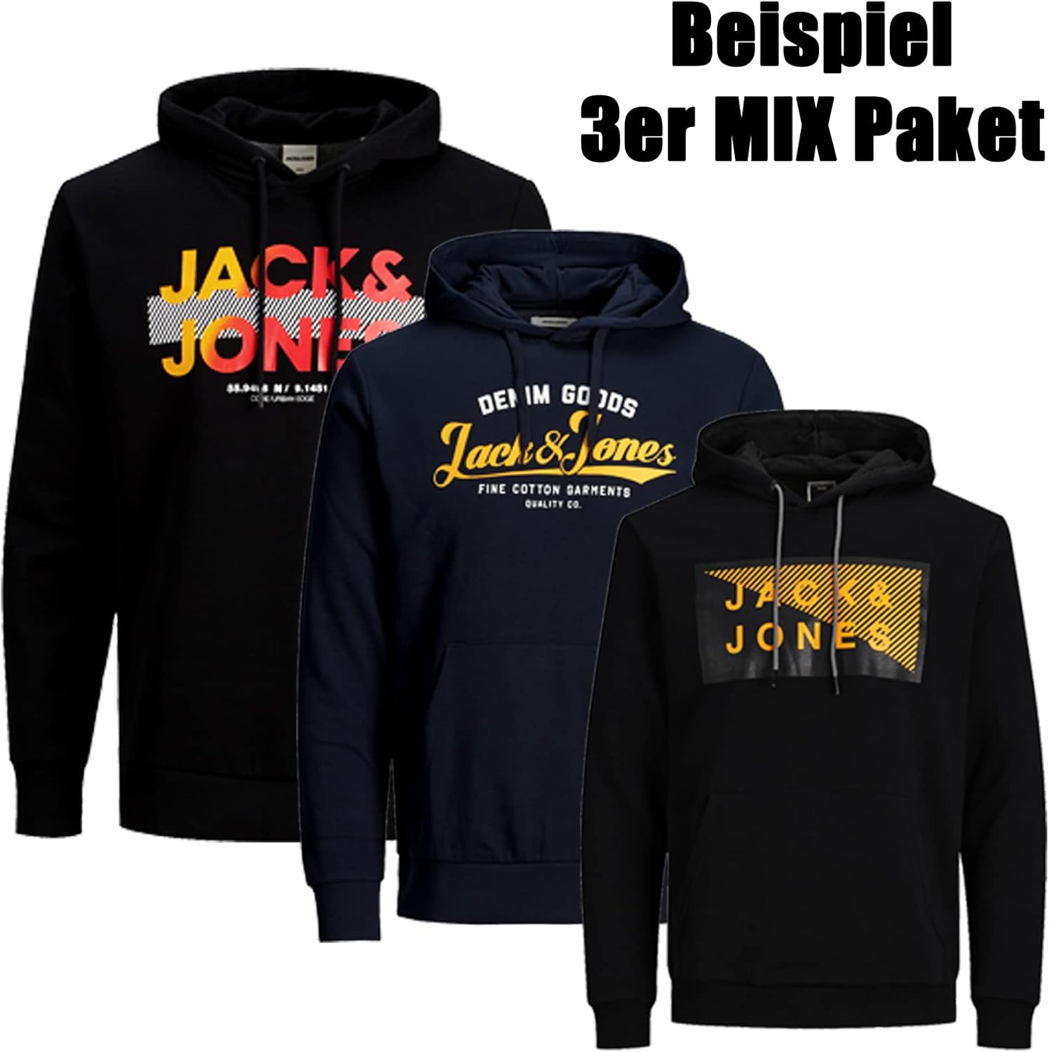 JACK & JONES Kapuzenpullover 3er Mix Pack Hoodie Fugu18 Sweat Shirt Herren Baumwollmix – Bild 2