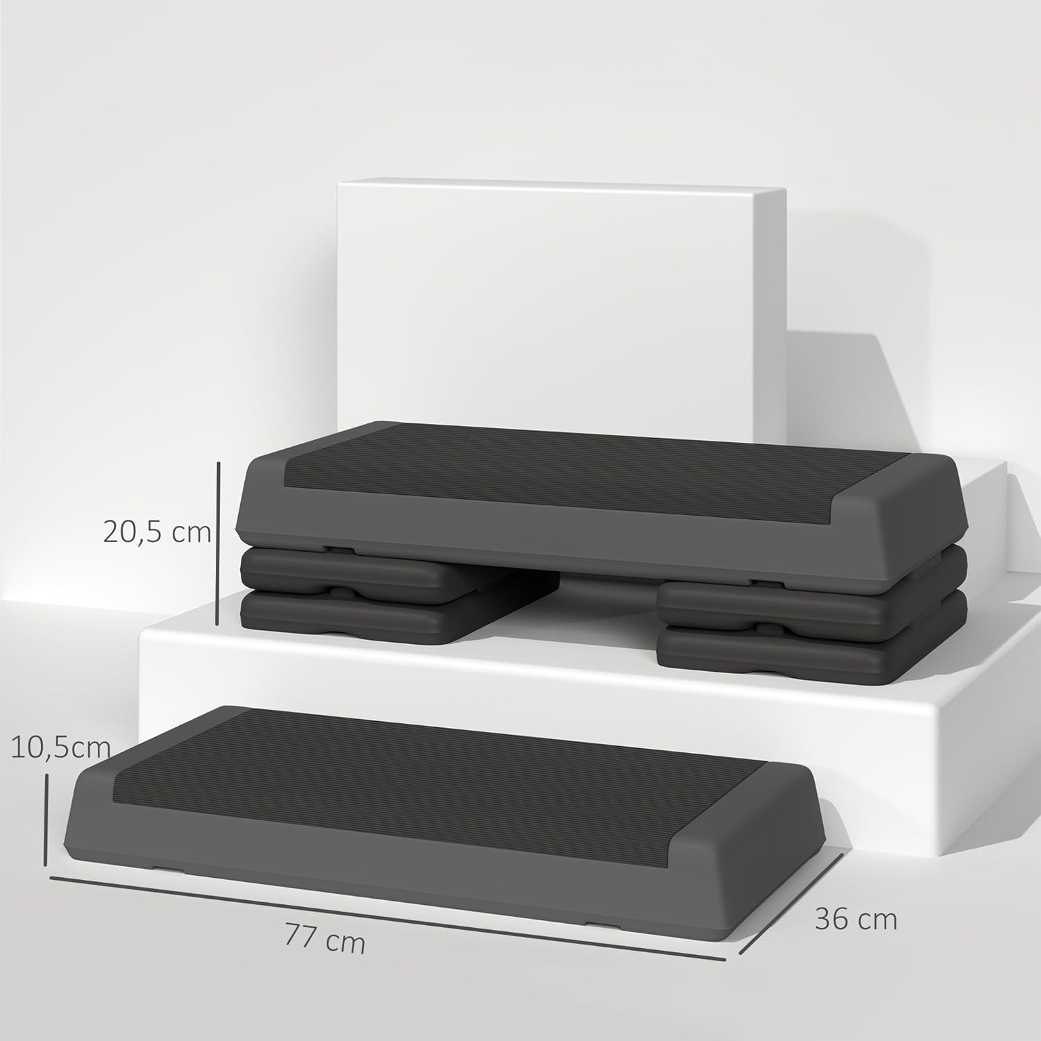 Sportnow Aerobic Stepper, 10,5/15,5/20,5 cm Höhenverstellbares Quiltboard, Nicht-Schlupf für Zuhause, Fitnessstudio, Büro, Plastik, Grau – Bild 5