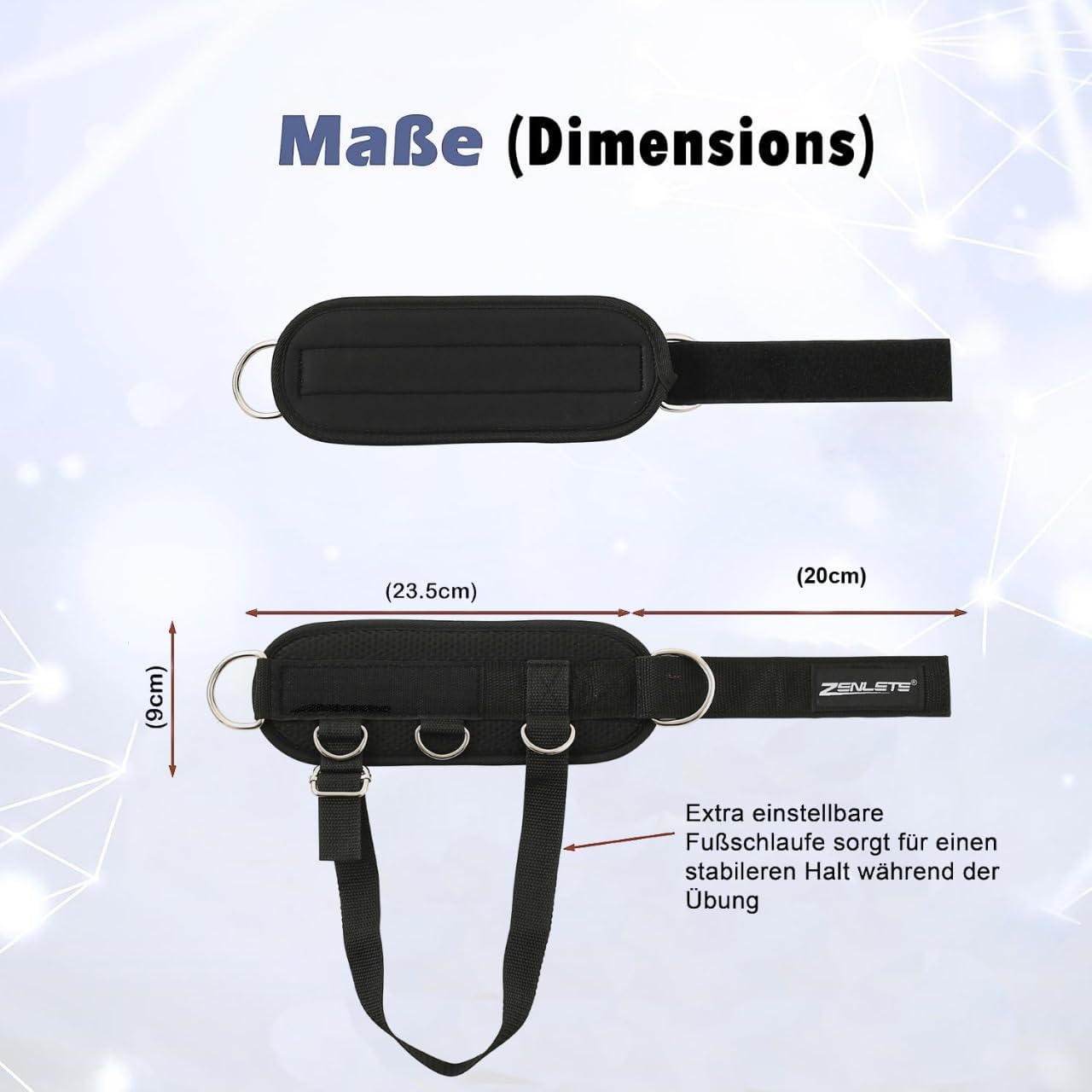 zenlete 2 Stück Fußschlaufen Kabelzug 5 D-Ringen und extra Band verstellbar für Frauen und Männer - Ankle Straps für Fitness Training Kickbacks – Bild 7