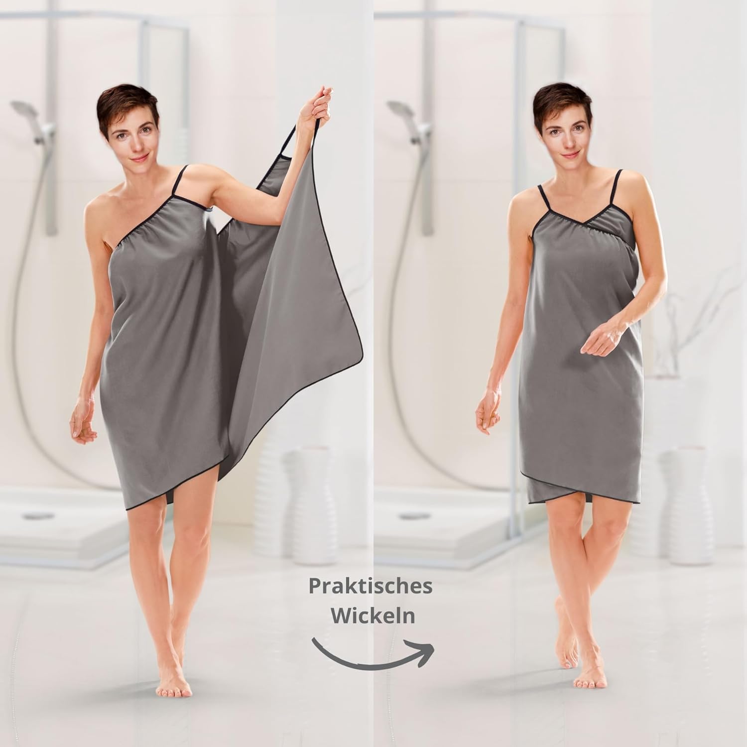 Legener Sporttuch Sauna Wrap mit Gurten 90% Polyester 10% Polyamid Fitness Serie 80 x 180 cm hohe Feuchtigkeitsabsorption Waschbar bei 60 Grad Sturztrocknen Anthrazit – Bild 3