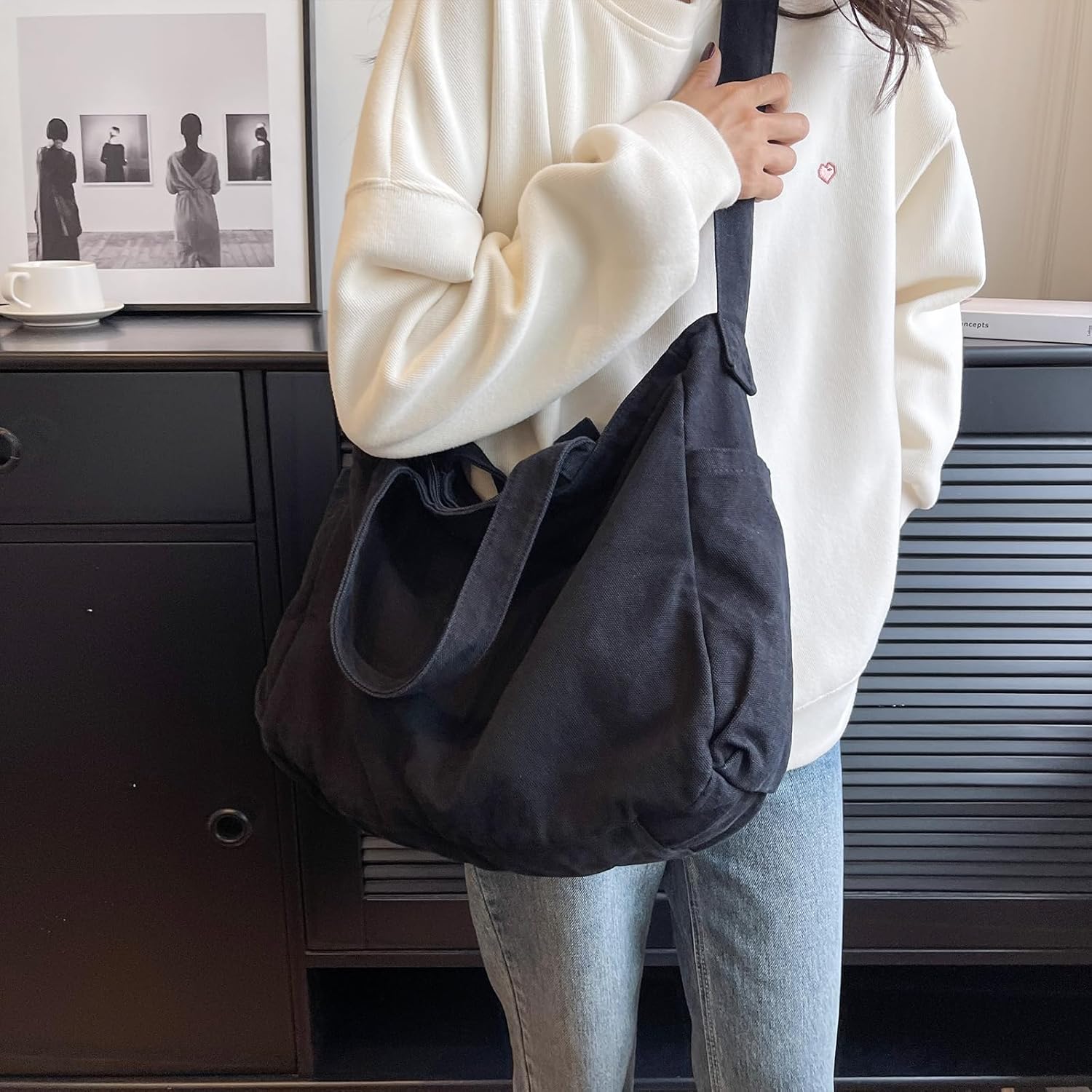 X Sim Fitnessx Unisex Umhängetasche / Umhängetasche Kabelbeutel Handtasche Leinwand Bag Damen Käufer Tasche Mode Stofftasche für jeden Tag / Büro / Schule / Reise, Schwarz, Retro – Bild 5