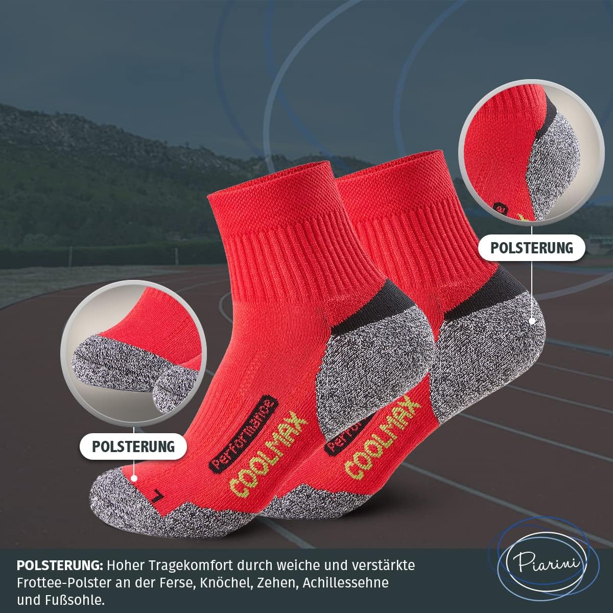 Piarini 2 Paare Coolmax -Outdoor -Socken, funktionelle Socken, kurz, schwarz, anthrazit, blaues Benzin; Größe 35-38, 39-42, 43-46, 47-50. – Bild 3