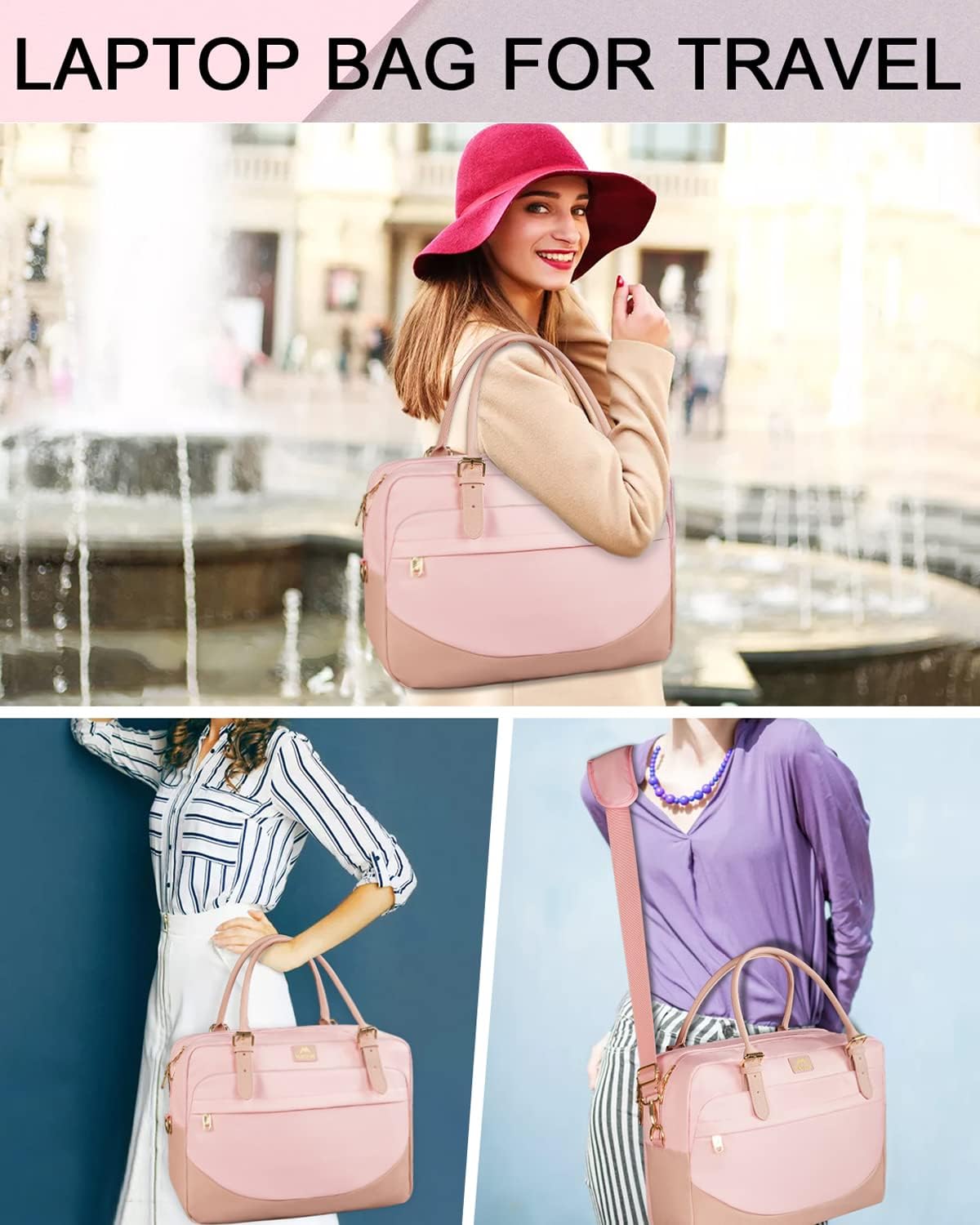 Matein Damen große Handtasche, Laptop -Tasche, 17,3 -Zoll -Arbeitsbeutel mit vielen Fächern, Messengerbeutel, Business -Tasche, Aktentasche, Bürobeutel, rosa Laptop -Tasche, Umhängetasche für Schule, Reisen, Rosa – Bild 7