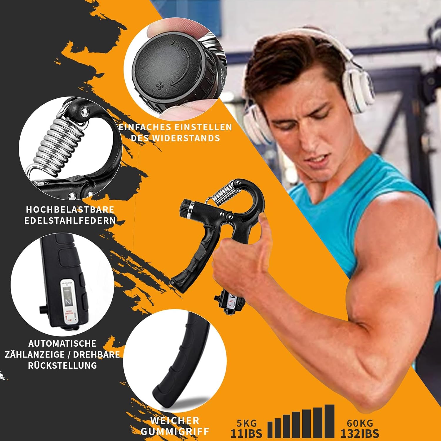 Handtrainer, Fingertrainer, Unterarm Trainer, Griffstärke, Packung von 6, einstellbar – Bild 2