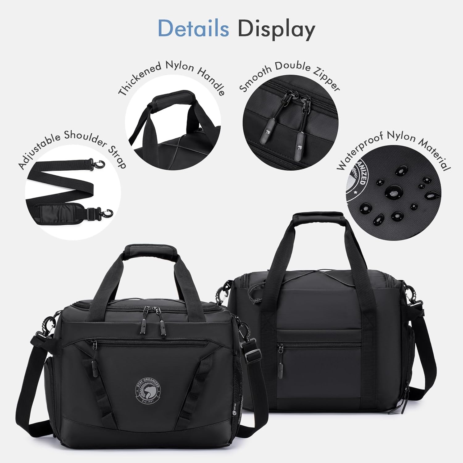 Bagzy Wizzair Sports Bag Reisetasche Männer 40 x 30 x 20 cm Handgepäck mit Schuhfachfonds WASHEM WASHEROf Trainingsbeutel Fitness Bag Weekender Reise -Fitness -Tasche Duffle Tasche, Schwarz – Bild 5