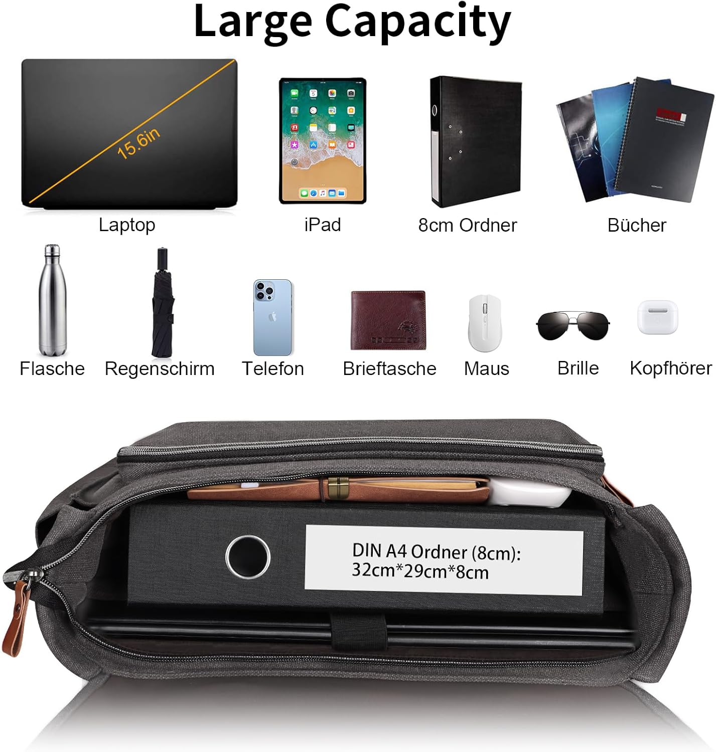 Estarer Carry Bag/Laptop -Tasche 14/15,6–17/17,3 Zoll für Arbeit, Universität, einfache Leinwand, Grau, Grau – Bild 2