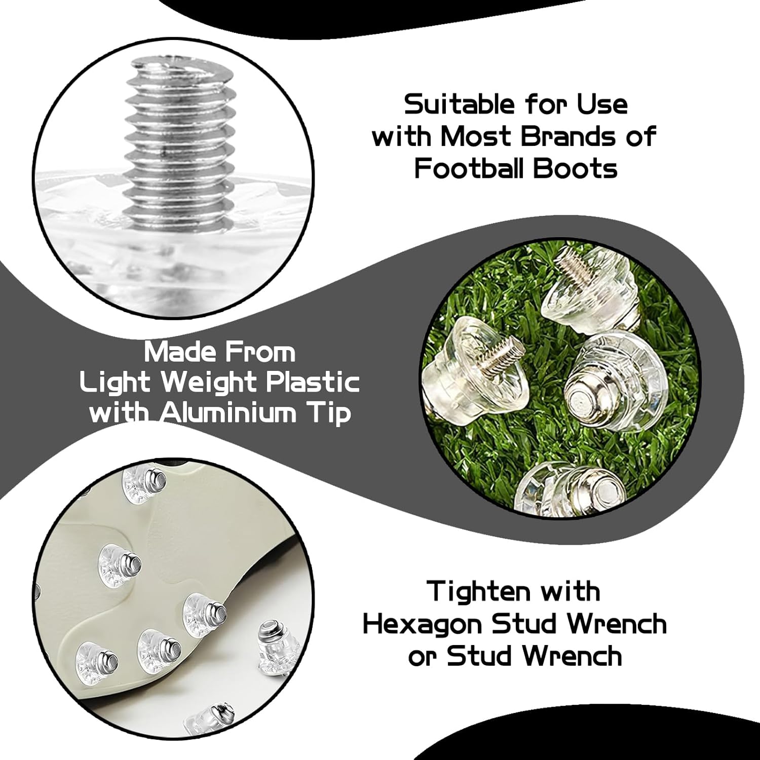 Packung von 12 Ersatzstollen, Fußballstollen Set Football Studs mit Standard -Fadenschraubenstollen für Fußballstiefel Metall Aluminium Plastik Ball Schuhschuhschuhschuh Stollen konische Geställe – Bild 3