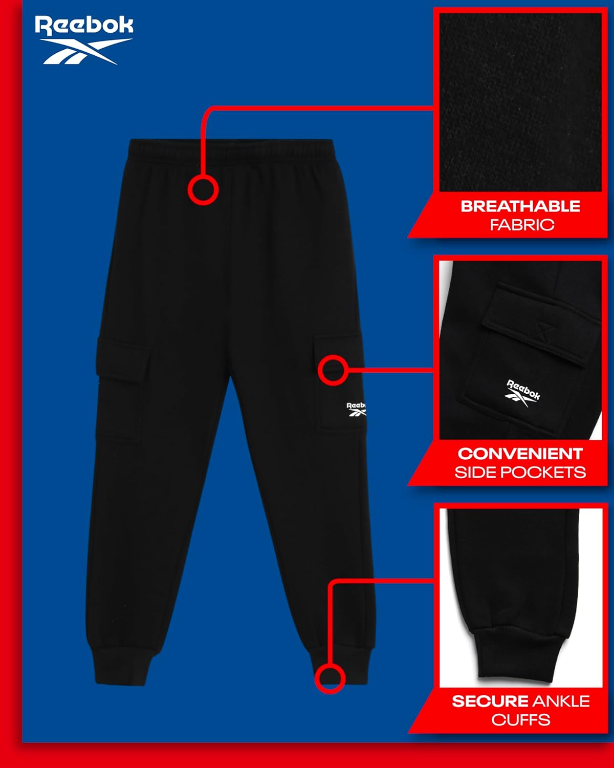 Reebok Boys Jogging Bottoms - Soft Fleece Jogging Bottoms für Jungen - Stylish Classic Fit Boys mit Taschen 36-44 – Bild 2