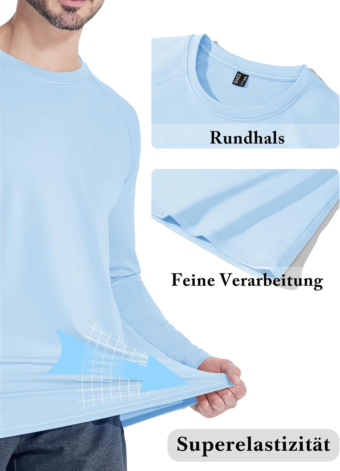 Kefitevd Herren-Langarm-T-Shirt mit innerem Fleece Sport Long Sleeve Thermal Running Shirt Jersey Winter Herbst – Bild 3