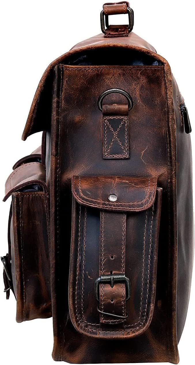 DHK Devil Hunter Killer Leder Laptop Umhängetasche Vintage Aktentasche für Männer und Frauen Vintage braun 18 Zoll, braun – Bild 3
